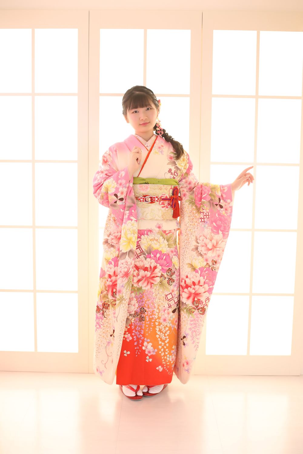 成人式ピンク振袖コーディネート例