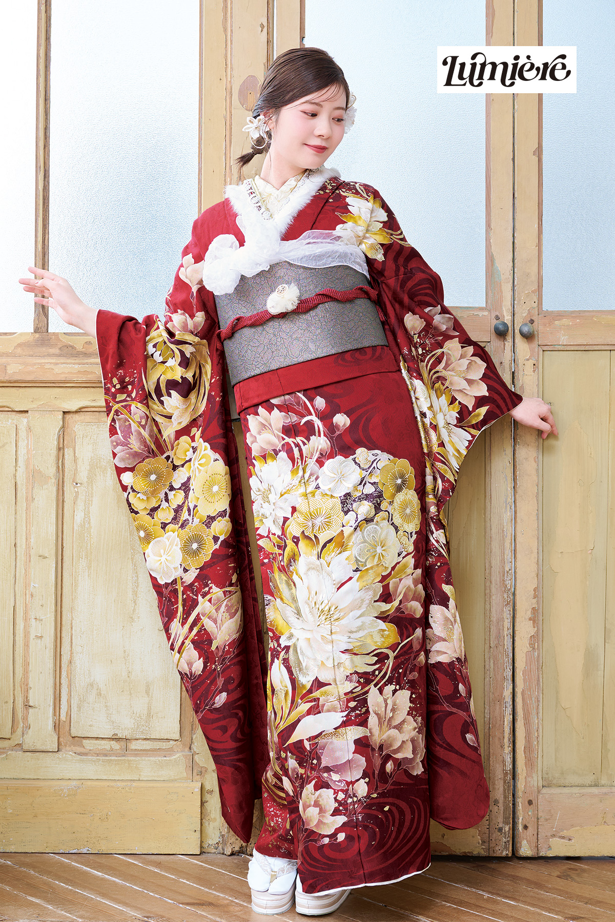 hana　　振袖一式 楽天市場】【成人式 振袖 レンタル】RS1429 正絹 青 熨斗に菊花