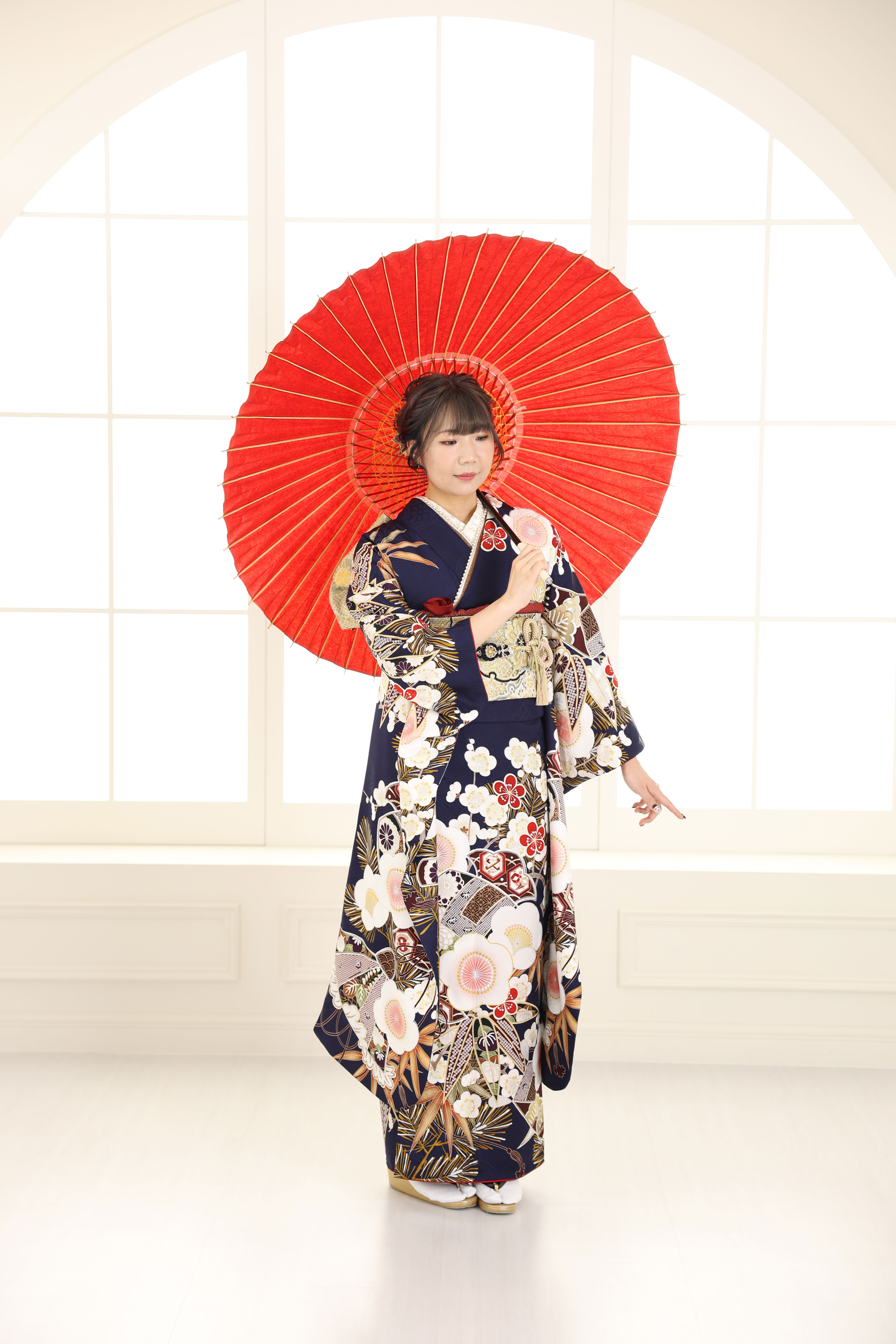 振袖前撮り後撮りフォトスタジオ青振袖青色振袖ヘアシニヨンシニヨンヘアまとめ髪