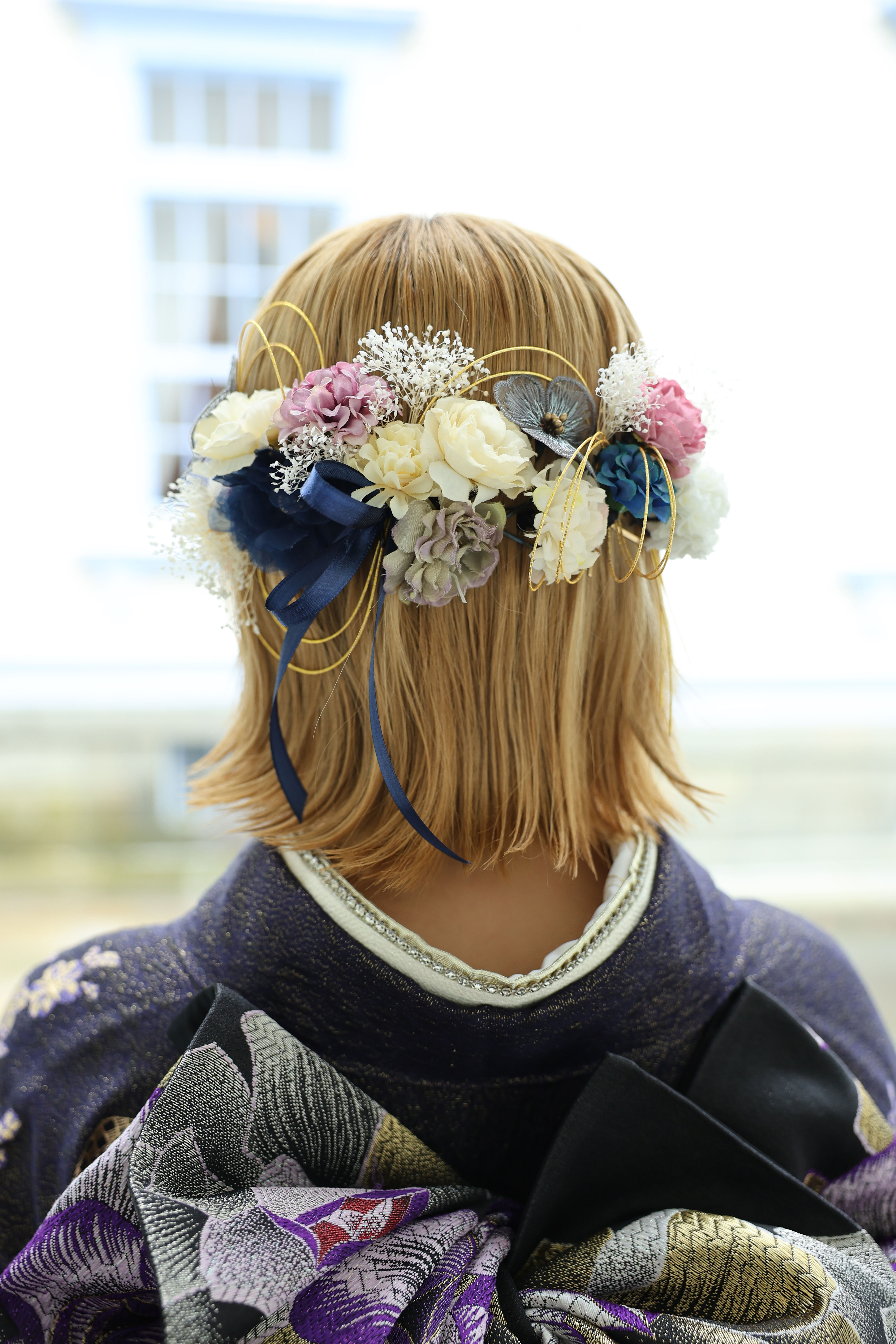 振袖前撮り後撮り振袖ヘアショートヘアボブヘア水引成人成人式ヘアフォトスタジオロケーション撮影ロケ撮