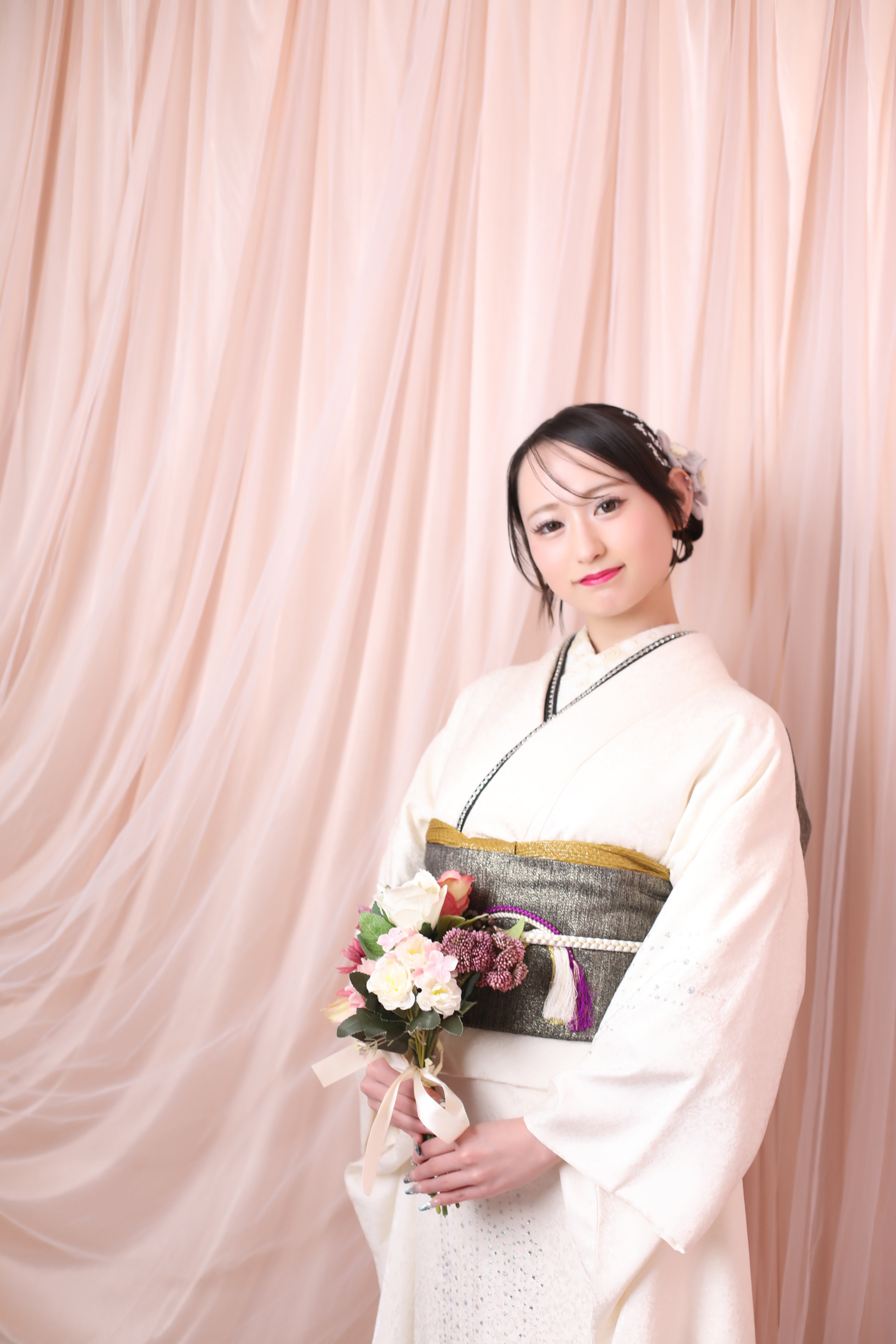 振袖シンプルコーデ白色