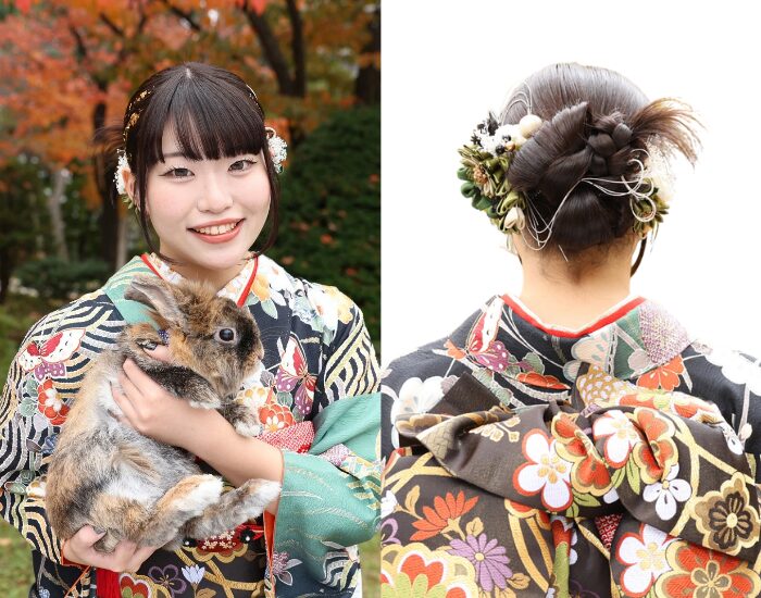 202620272028成人式振袖ふりそでママ振り髪型ヘアスタイル集こだわり指示書美容師伝え方イメージ共有前から見ても可愛いかっこいいタイトカチモリ韓国風黒髪個性髪飾り花金箔水引き