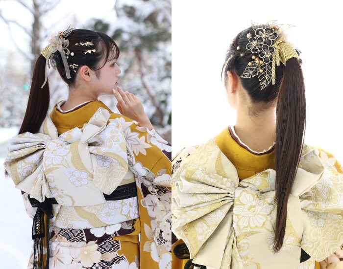 202620272028成人式振袖ふりそでママ振り髪型ヘアスタイル集こだわり指示書美容師伝え方イメージ共有前から見ても可愛いかっこいいタイトポニーテールストレート 花パールリボン飾り紐水引き黒髪