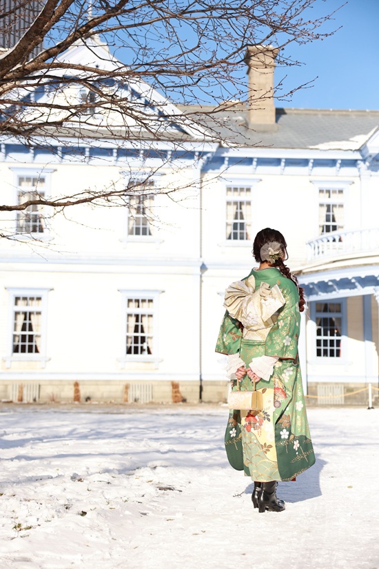 冬のロケーション撮影(振袖緑)