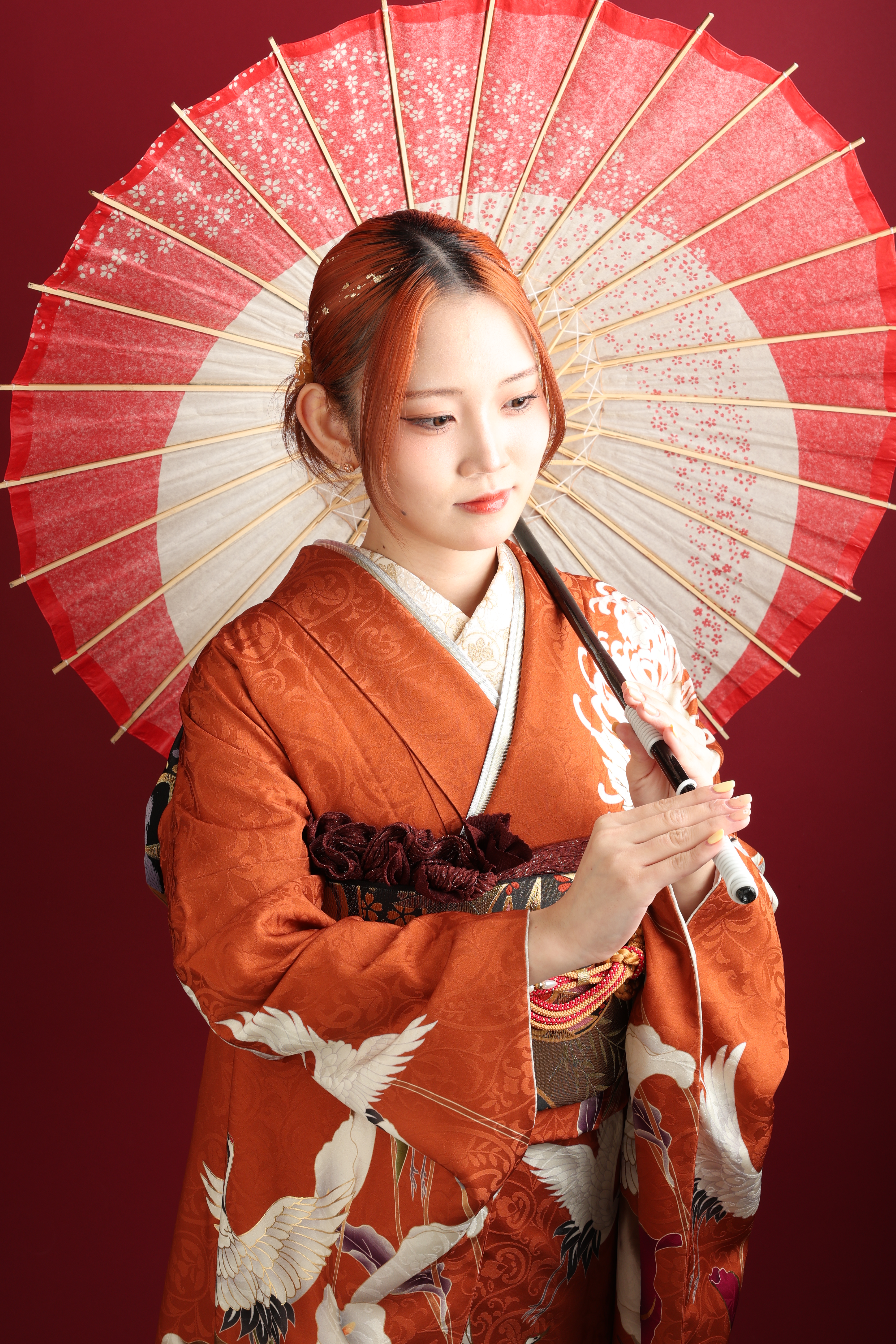 オレンジの振袖