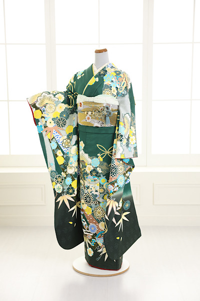 緑振袖コーディネート
