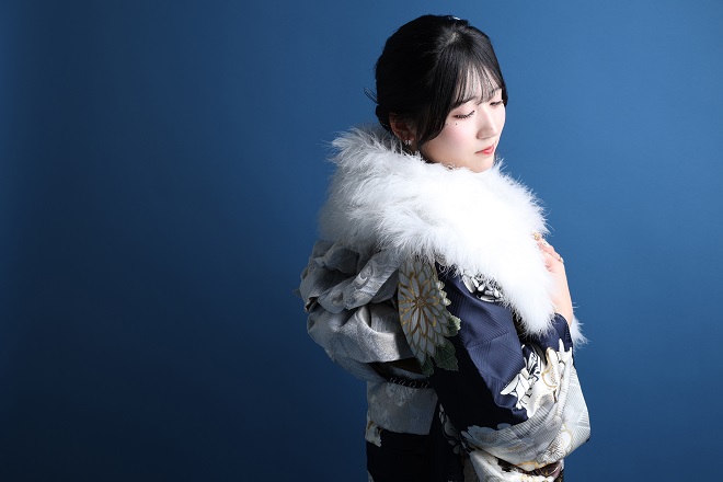 振袖
防寒
ショール
青