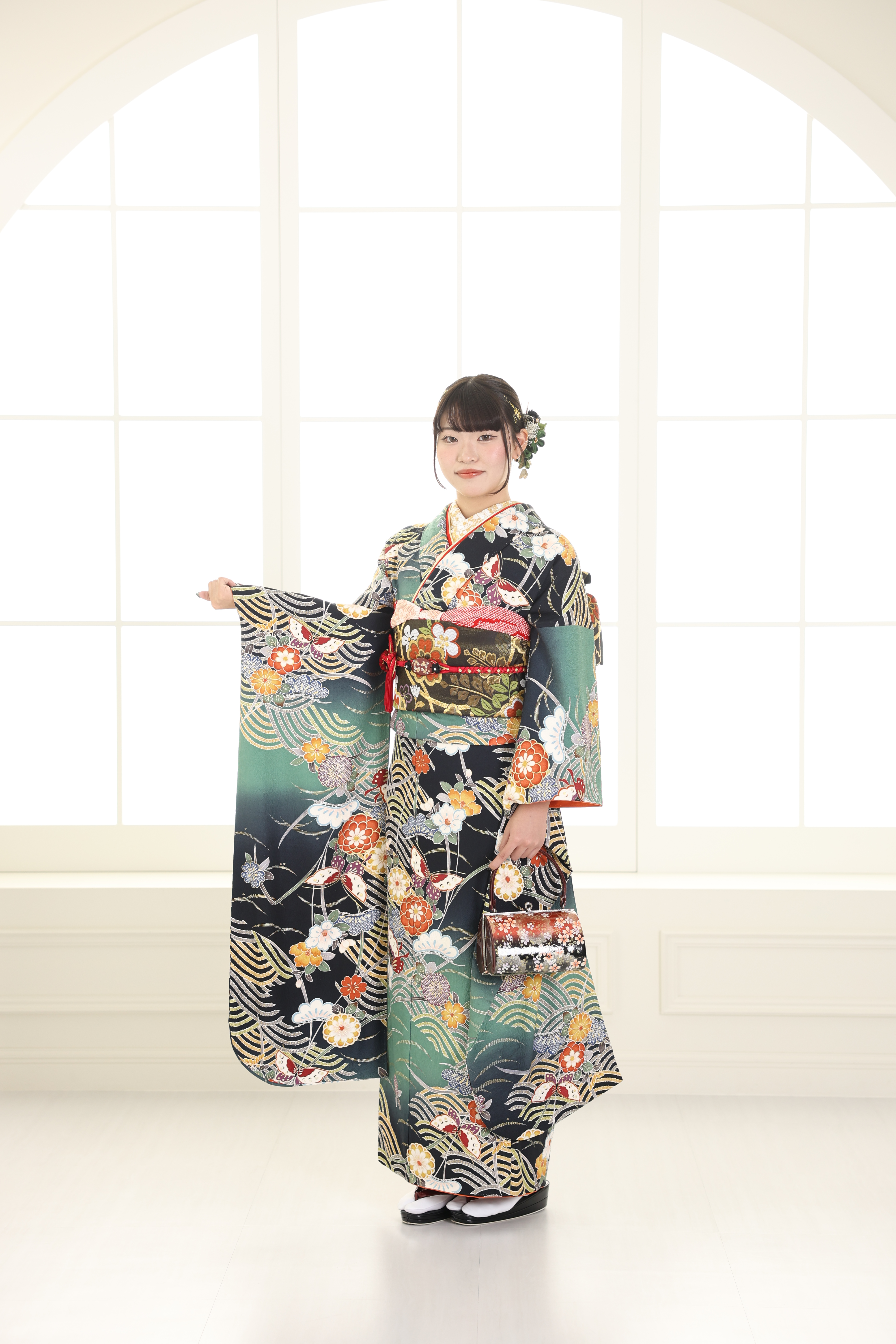 成人式成人20歳二十歳振袖ママ振姉振前撮り前撮りヘア成人式ヘアタイトヘアタイトシニヨン帯結びフォトスタジオ札幌フォトスタジオ