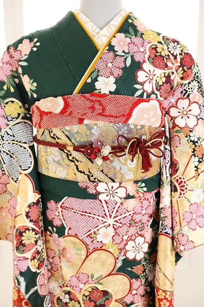 緑振袖コーデ