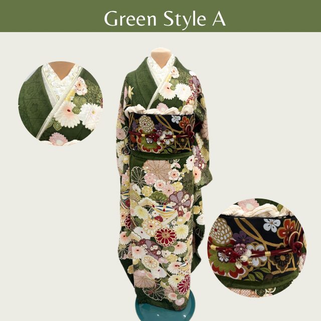 緑振袖コーデ