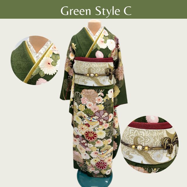緑振袖コーデ