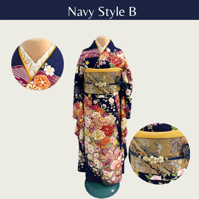 紺振袖コーデ