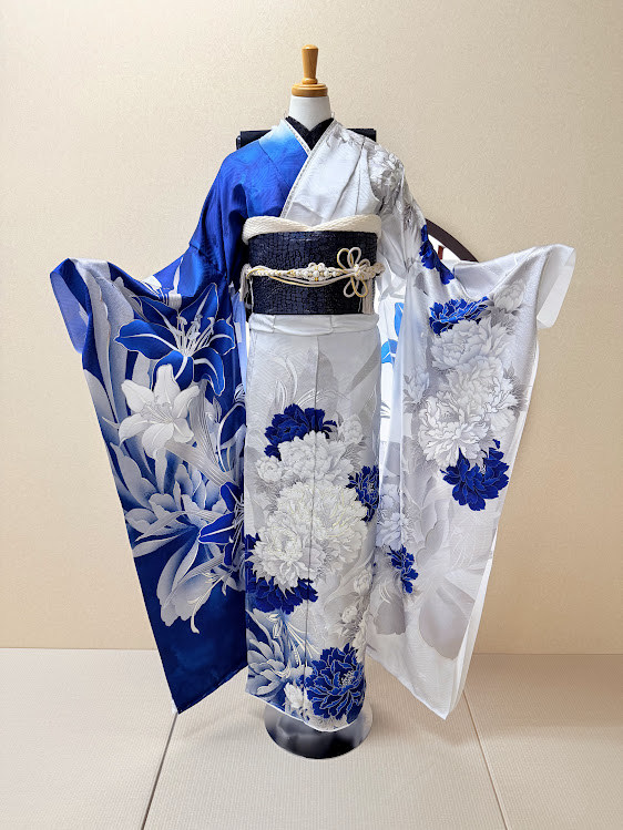 成人式振袖青色振袖コーデ