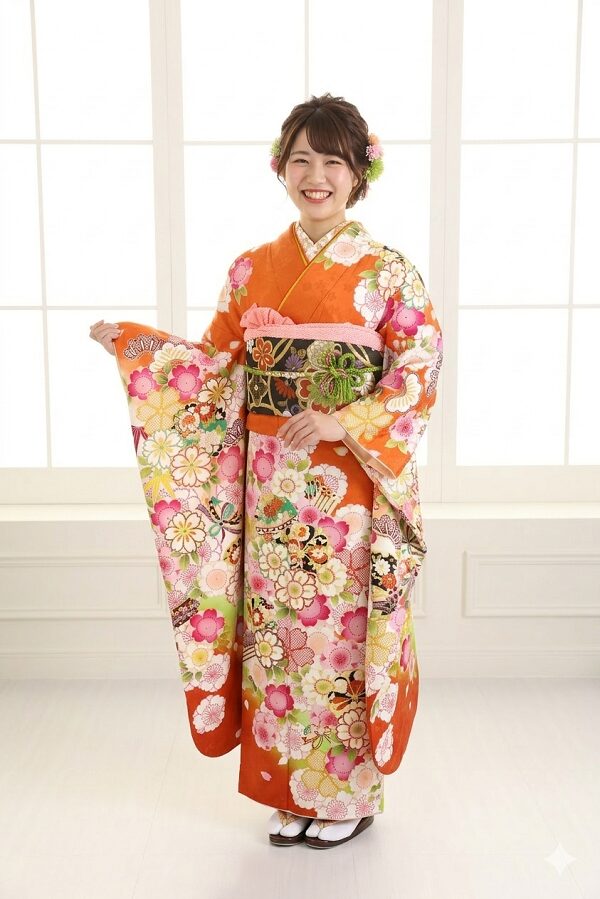 オレンジ振袖コーディネート