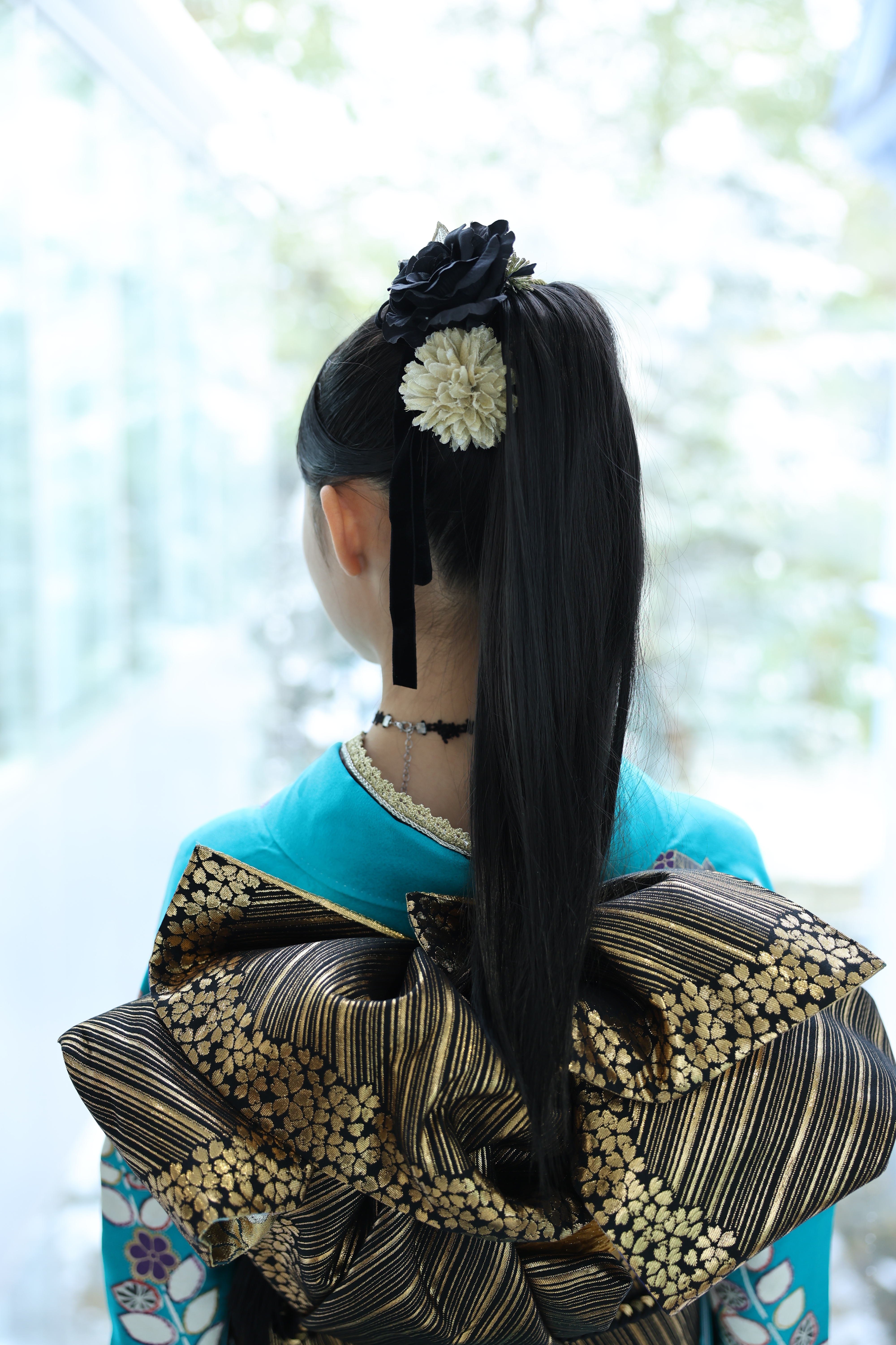 成人式成人式ヘア振袖ヘアヘアアレンジ前撮り前撮りヘア後撮りフォトスタジオポニーテール大人リボンアレンジ可愛い前から見ても可愛い