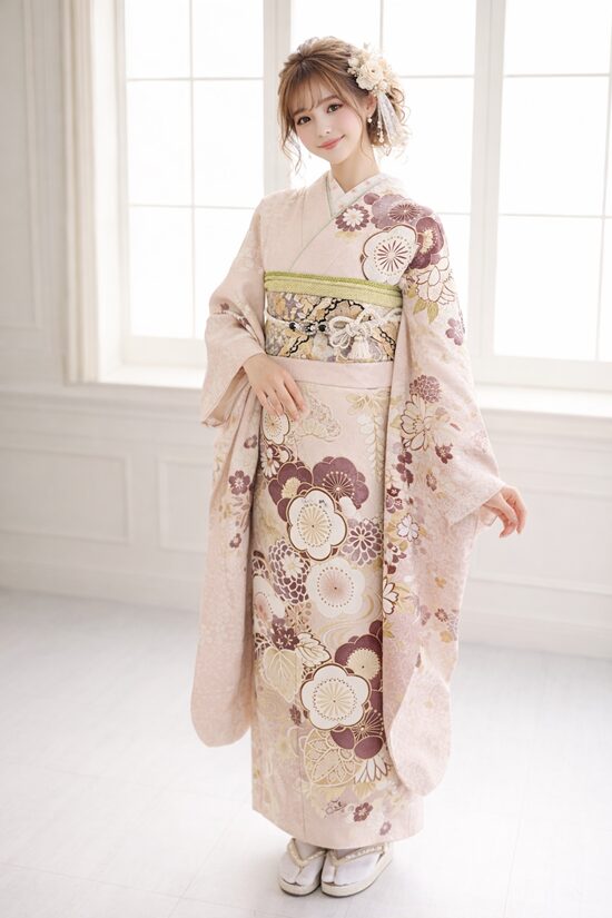 くすみカラー振袖
古典柄振袖
ウェーブヘアアレンジ
