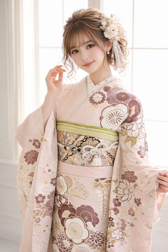 くすみカラー振袖
古典柄振袖
ウェーブヘアアレンジ
