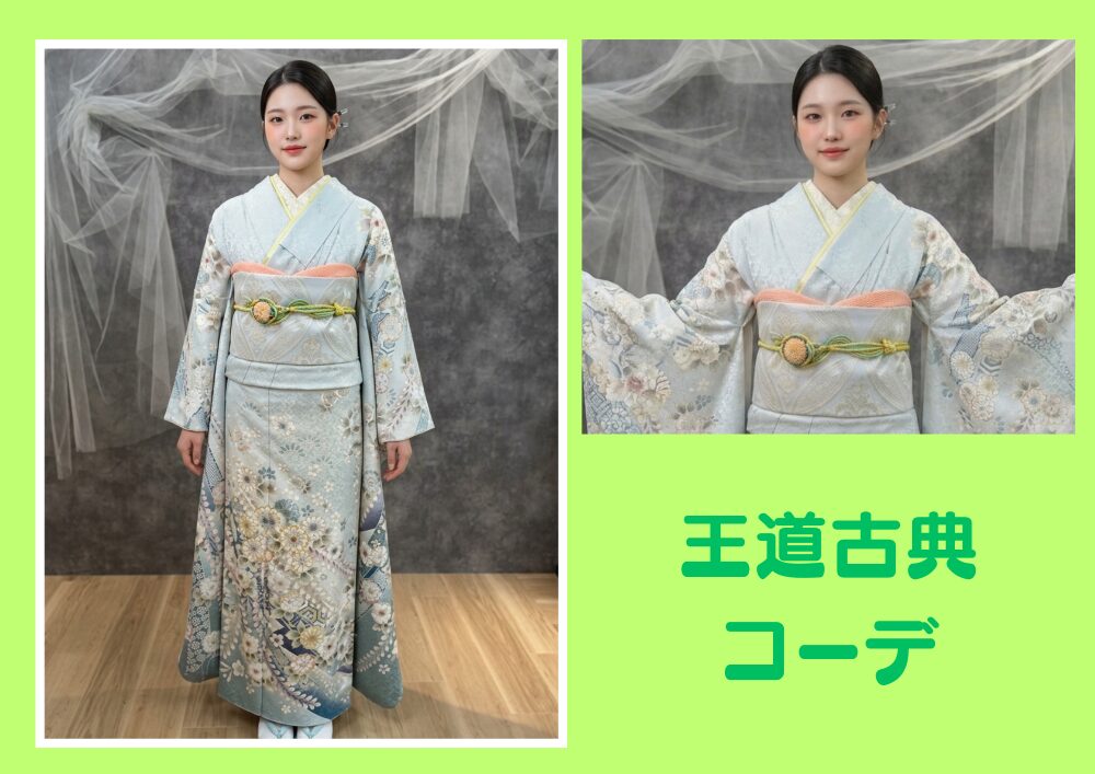 辻が花　水色　コーディネート　古典