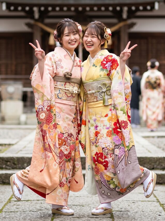 成人式友達と一緒に写真撮るときのポーズ参考