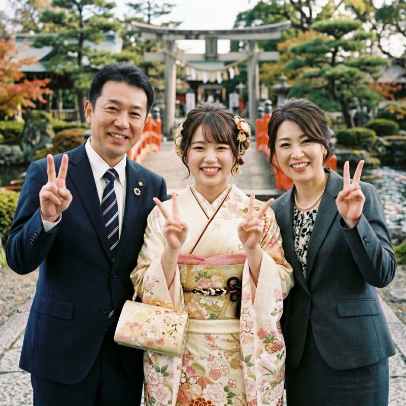 成人式前撮り家族写真残す