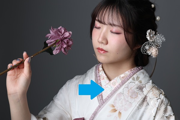 花いち都屋帯広店でモデル撮影をした画像です。今月のイチオシ商品を紹介するためにこの画像を使用しています。