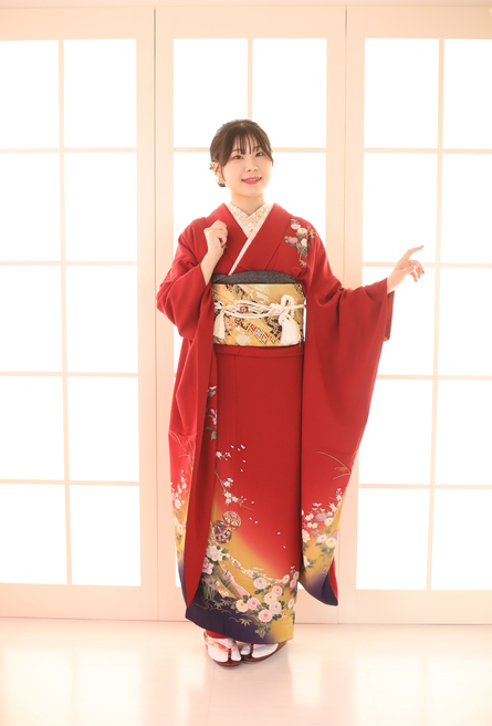 お母さんの振袖を着る小物だけ変更ママ振りリメイク