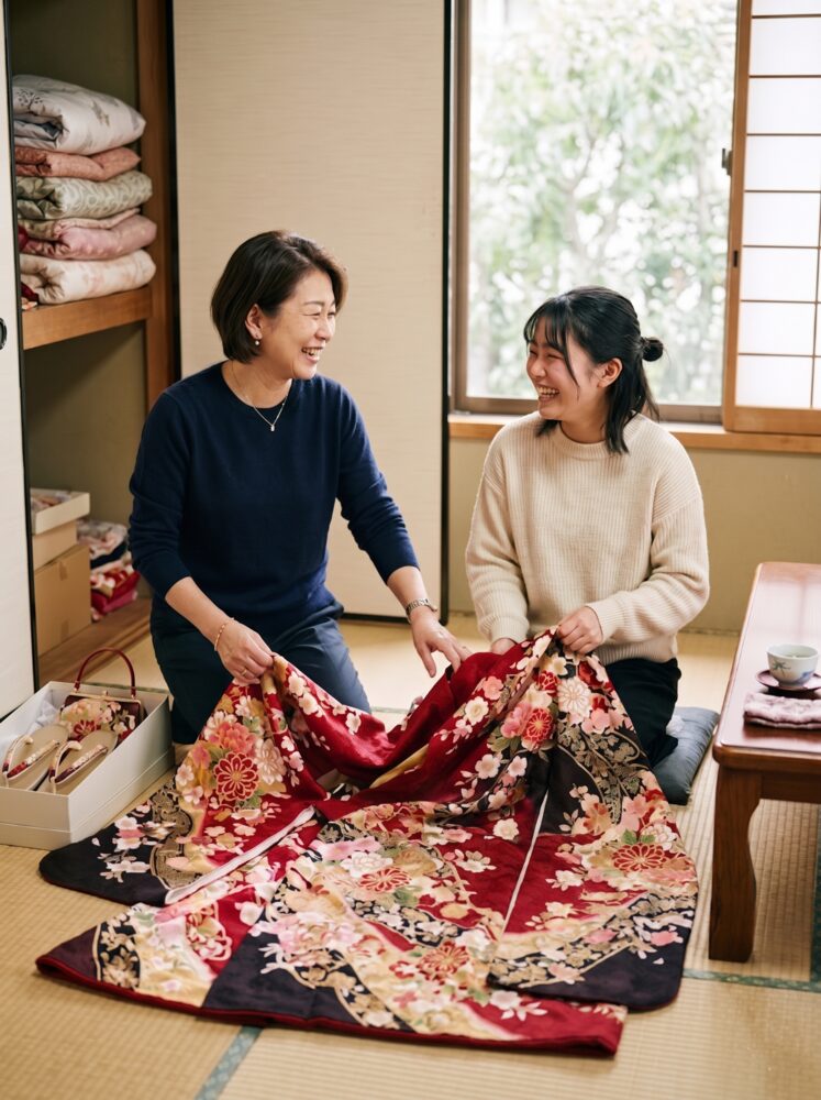 お母さんの振袖を着る