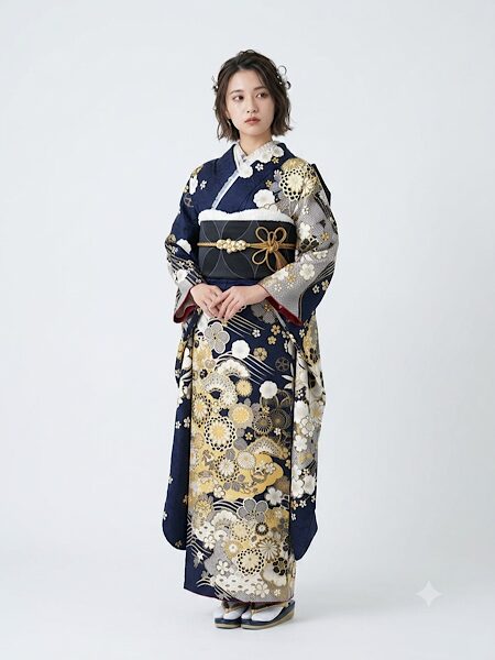 紺振袖コーディネート
