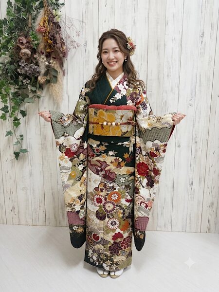 緑振袖コーディネート