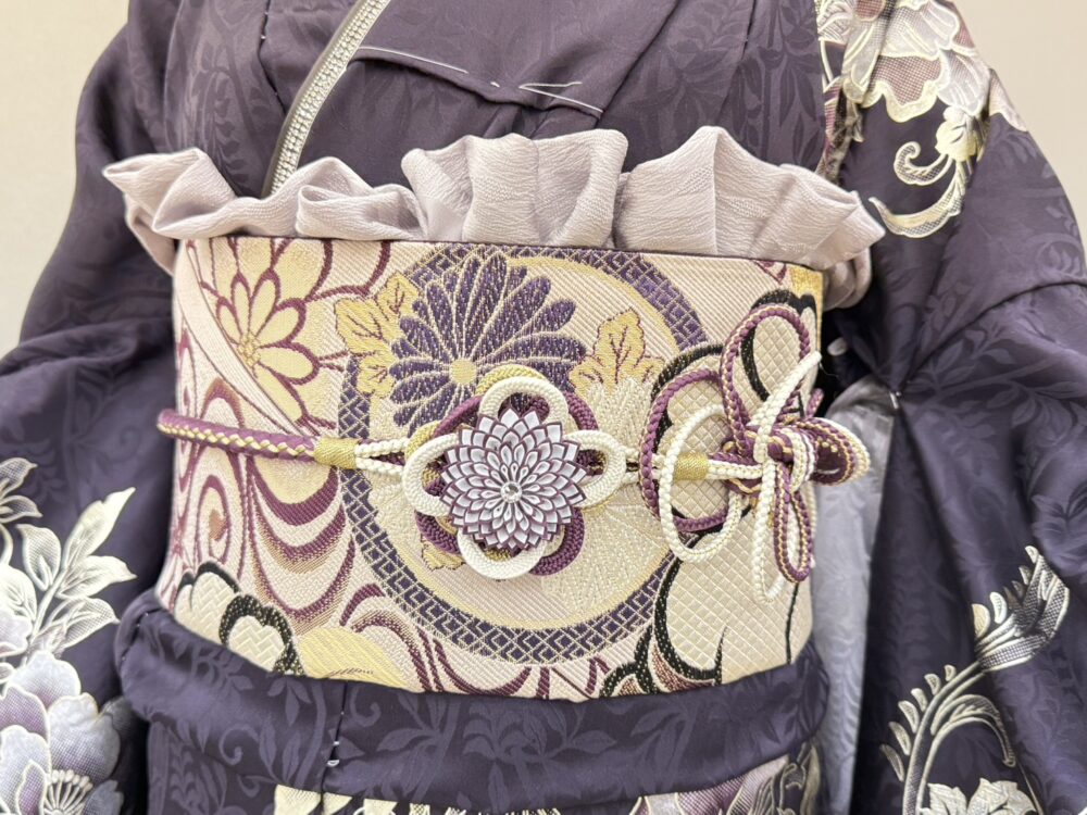 深い紫、ゴールド刺繍、シルバー刺繍、振袖コーディネート