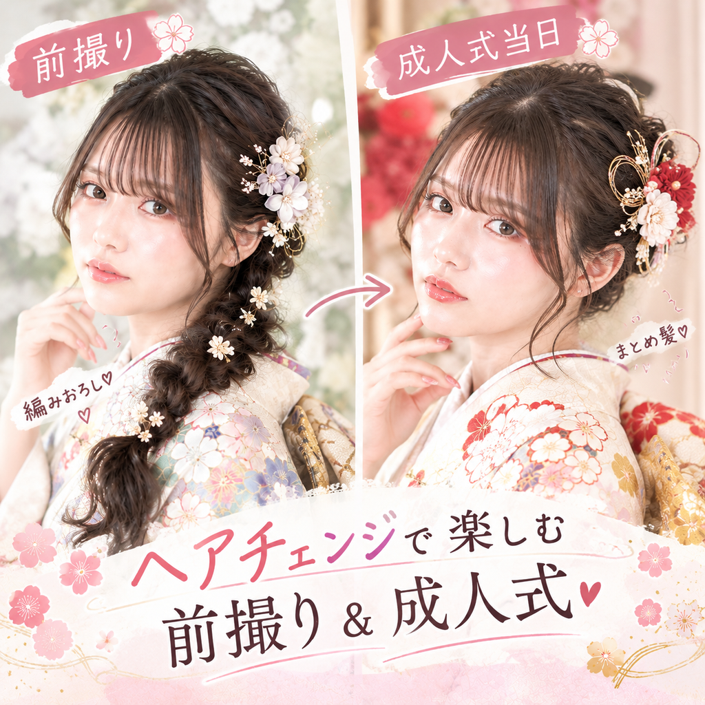 前撮りと成人式 ヘアチェンジ