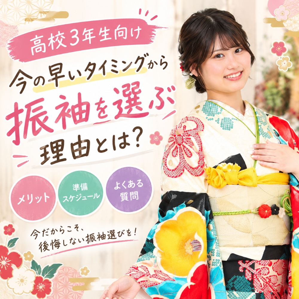 大正ロマン柄の振袖を着用した女の子の前撮り画像を取り入れたサムネイル