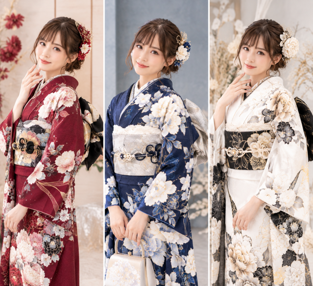 同じモデルが人気カラーTOP3の振袖を着比べ